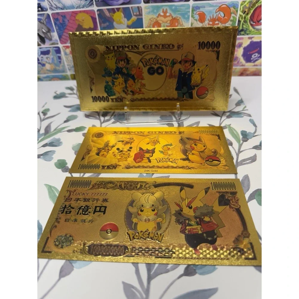 24k‎ gold foil plated Pokemon Collectible Banknote Bill - Pikachu Lot Of 2